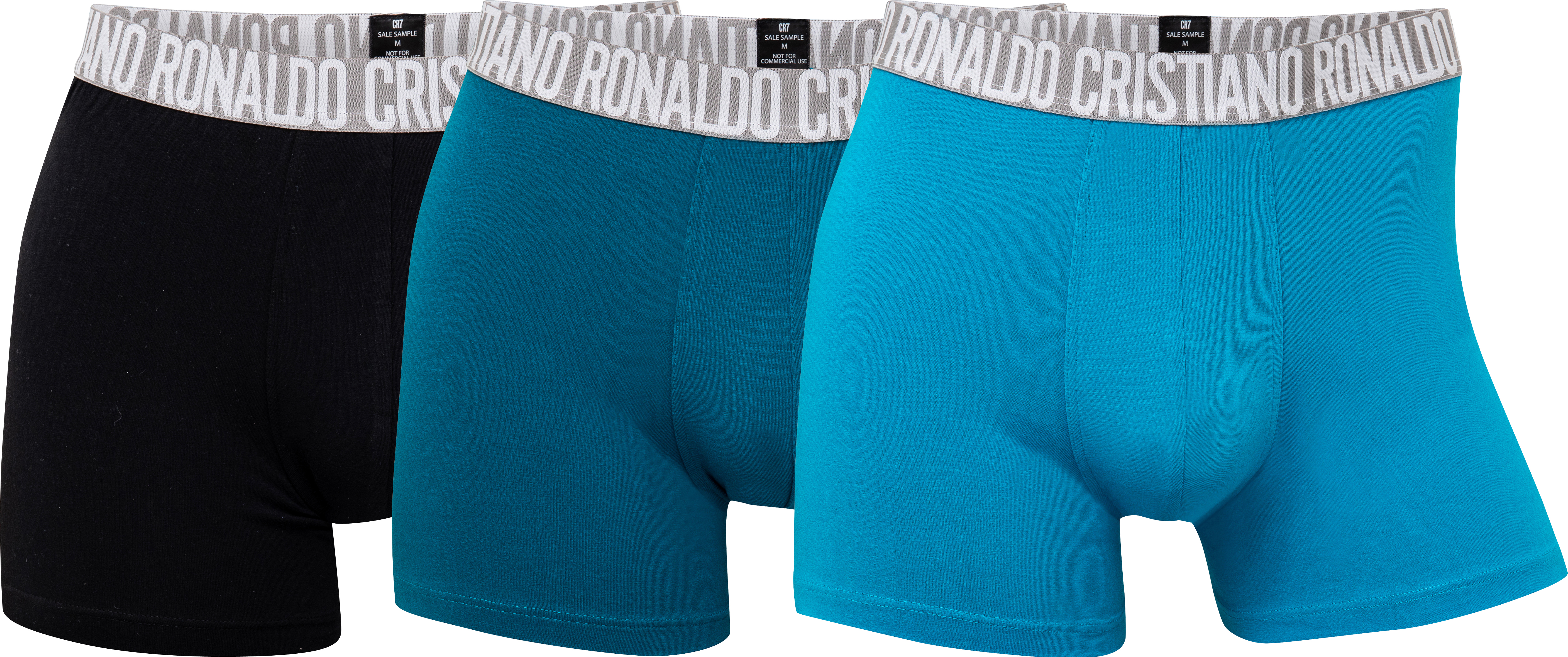 sort, blå og lyseblå med grå elastik